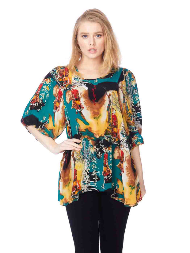 Tianello "Princess Masumi" Print Washable Silk "Shannon" Blouse-Wash