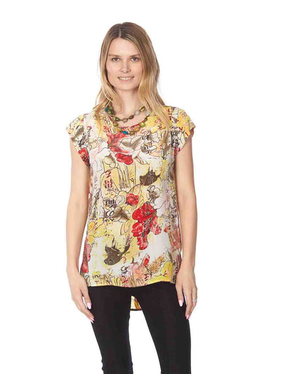 Tianello "Lotus" Print Washable Silk "Ellie" Blouse-Wash