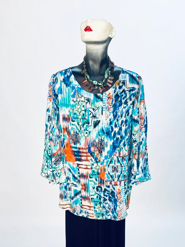 Tianello print "Edena" Washable Silk "Trey" Blouse-Wash