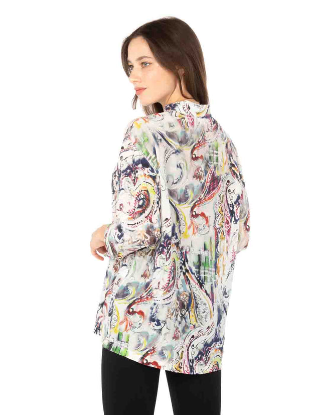 Tianello "Happa" Print Washable Silk "Bobbie" Blouse-Wash