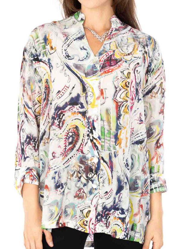 Tianello "Happa" Print Washable Silk "Bobbie" Blouse-Wash
