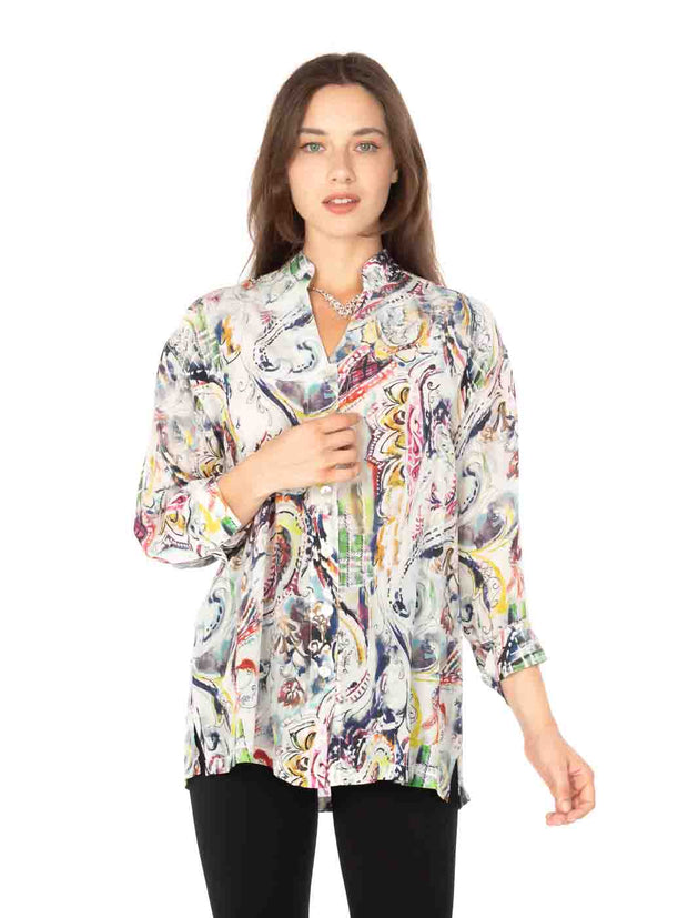 Tianello "Happa" Print Washable Silk "Bobbie" Blouse-Wash