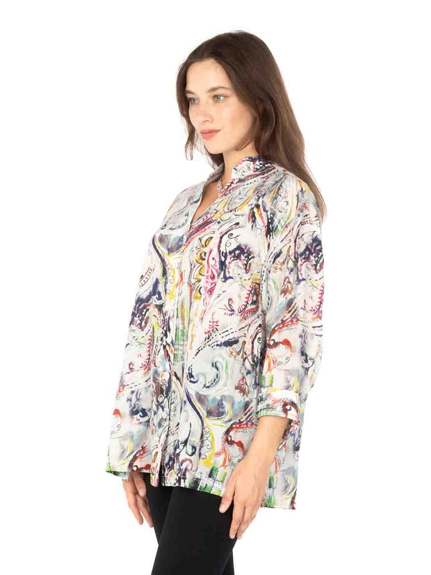 Tianello "Happa" Print Washable Silk "Bobbie" Blouse-Wash