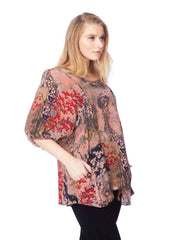 Tianello "Kazuko" Print Washable Silk "Shannon" Blouse-Sunset