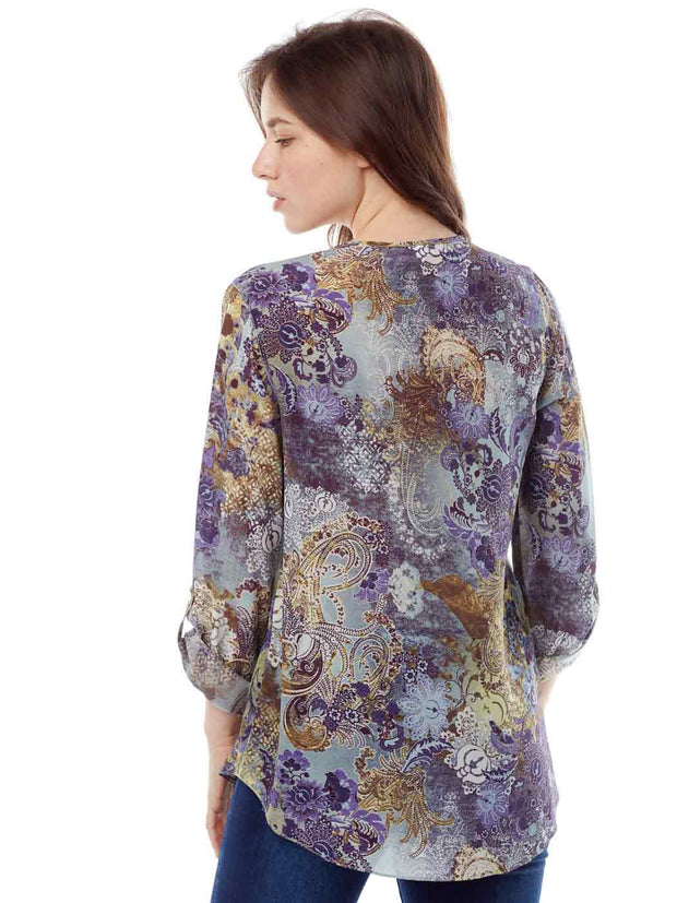 "Lenciaga" Print Washable Silk Avlyne Blouse