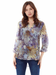 Tianello"Lenciaga" Print Washable Silk Avlyne Blouse