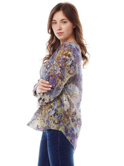 "Lenciaga" Print Washable Silk Avlyne Blouse