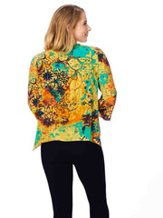 Tianello "Looking Glass" Print  Washable Silk "Yuriko" Kimono-Tweety Yellow