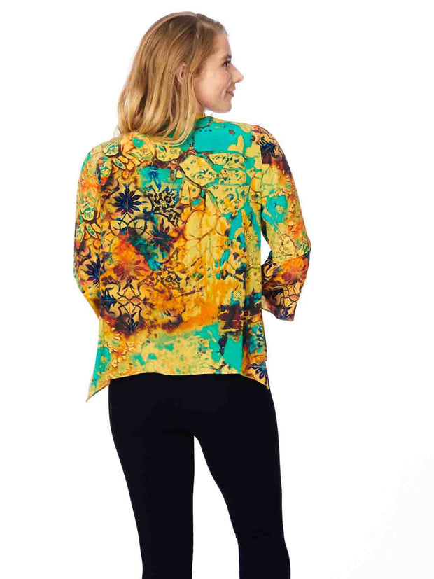 Tianello "Looking Glass" Print  Washable Silk "Yuriko" Kimono-Tweety Yellow