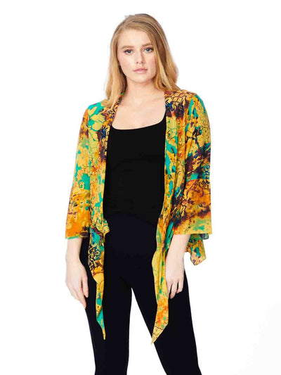 Tianello "Looking Glass" Print  Washable Silk "Yuriko" Kimono-Tweety Yellow
