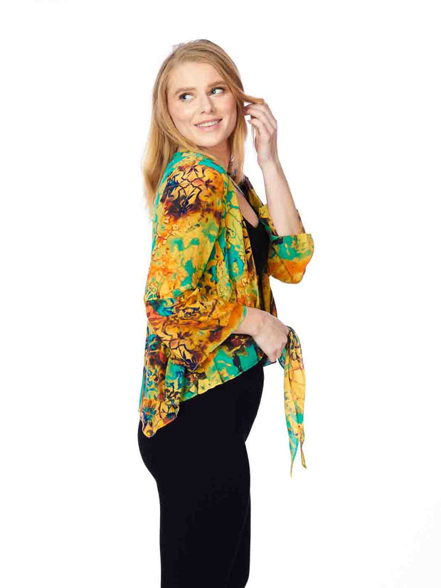 Tianello "Looking Glass" Print  Washable Silk "Yuriko" Kimono-Tweety Yellow