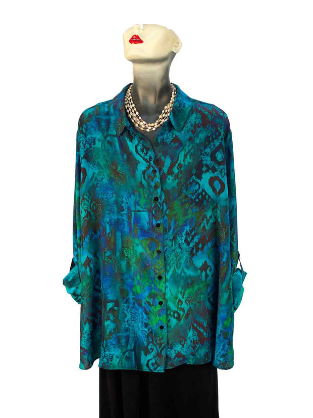 "Majestic" Printed Washable Silk Loving Blouse-Acapulco