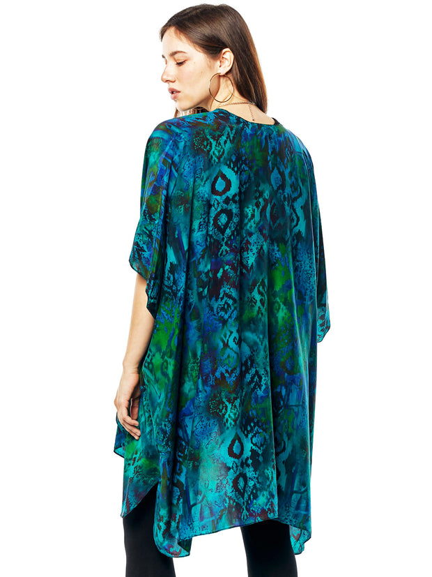 "Majestic" Print Washable Silk "Zen Robe"-Wash
