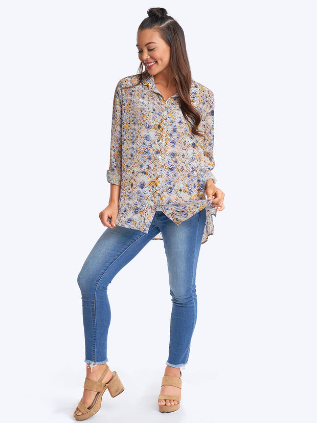 Tianello Mustique Print Washable Silk "Loving" Blouse-Wash