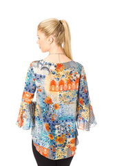 Tianello "Scarlet" Print Washable Silk "Trey" Blouse-Wash