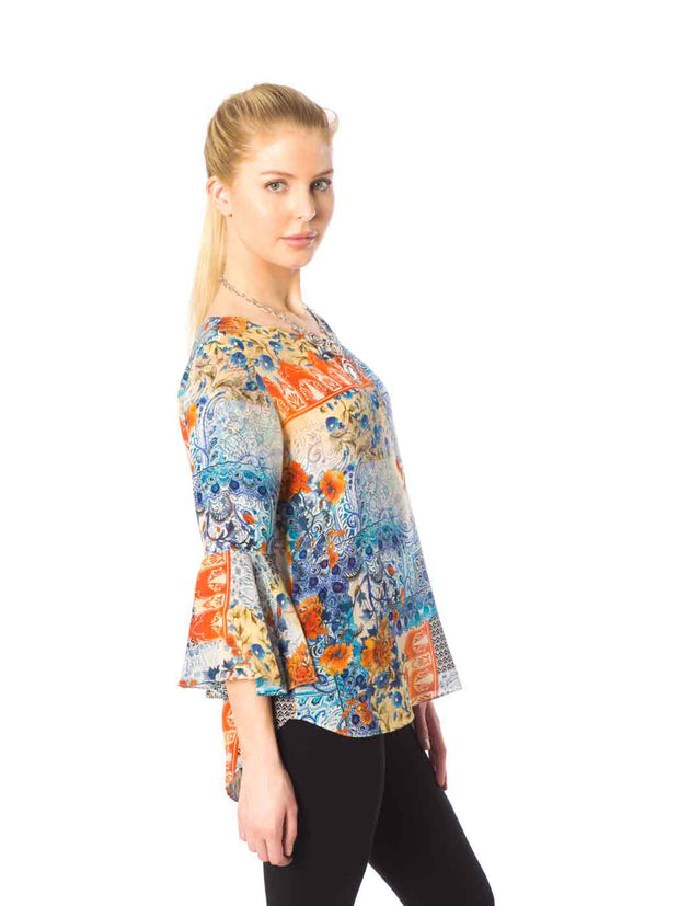 Tianello "Scarlet" Print Washable Silk "Trey" Blouse-Wash