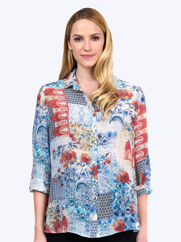 Tianello "Scarlet" Print Washable Silk "Loving" Blouse-Wash