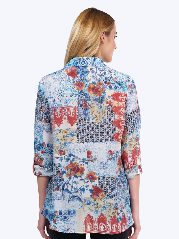 Tianello "Scarlet" Print Washable Silk "Loving" Blouse-Wash