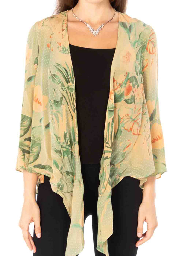 Tianello "Tonga Island" Print  Washable Silk "Yuriko" Kimono-Nectar