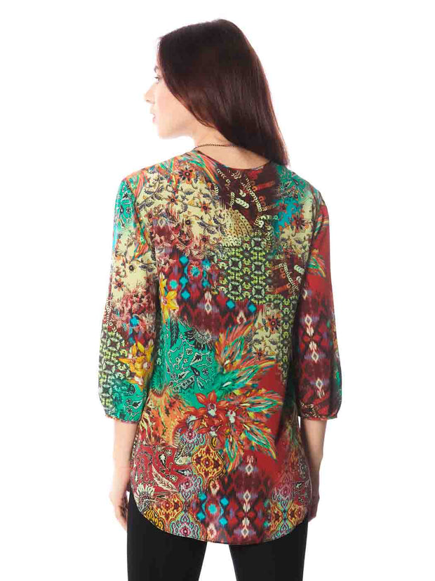 Tianello “UNA” Washable Silk Teylyne Blouse-Hot Apple