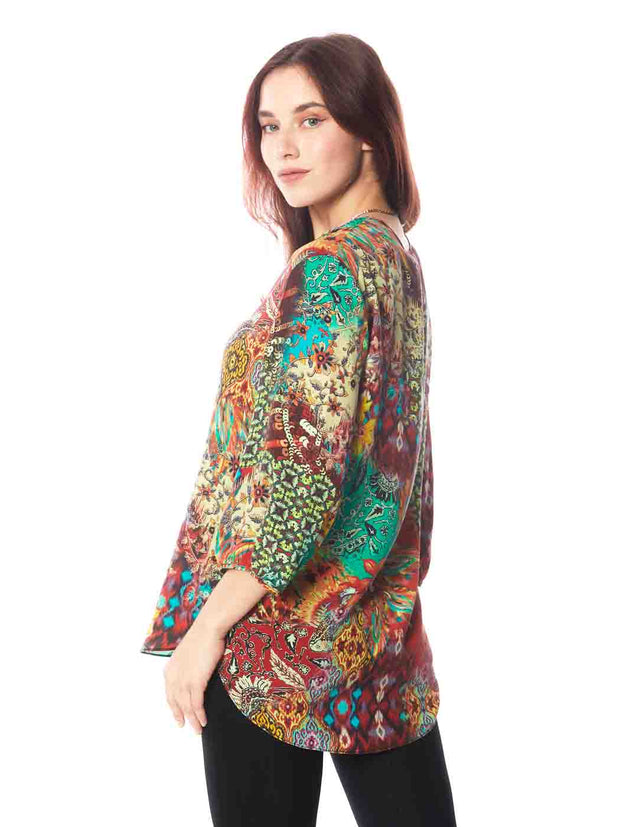 Tianello “UNA” Washable Silk Teylyne Blouse-Hot Apple
