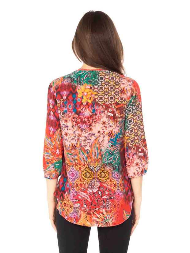 Tianello “UNA” Washable Silk Teylyne Blouse-Hot Pink