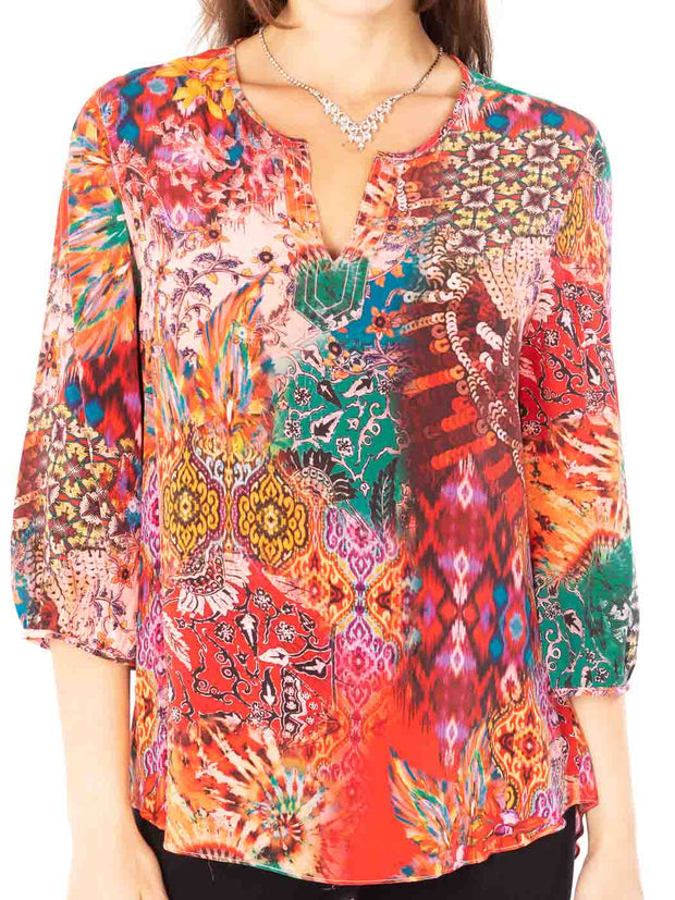 Tianello “UNA” Washable Silk Teylyne Blouse-Hot Pink