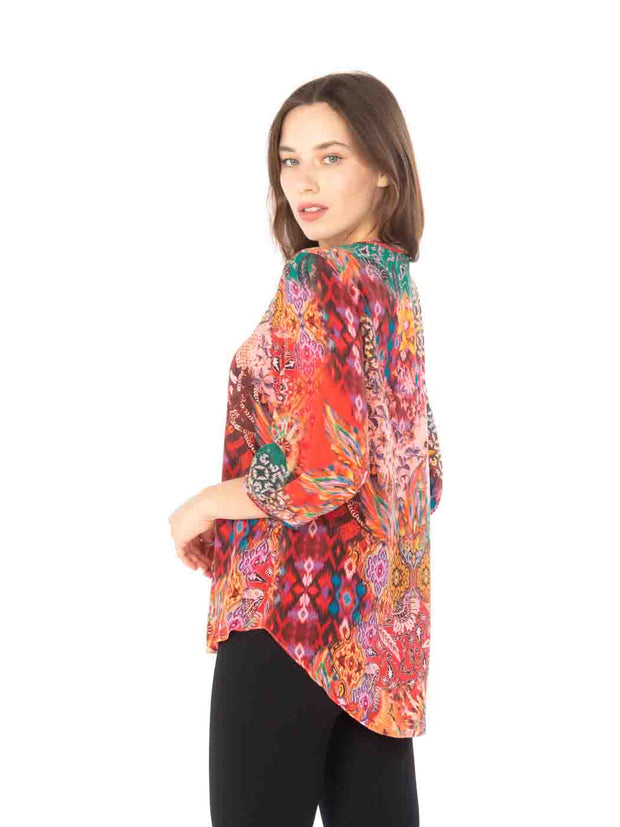 Tianello “UNA” Washable Silk Teylyne Blouse-Hot Pink