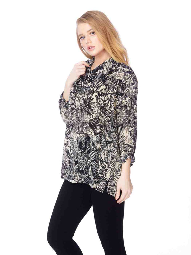 Tianello "Very Marakesh" 100% Washable Silk "Oversized" L.S. "MEI" Cowl Neck Tunic-Wash