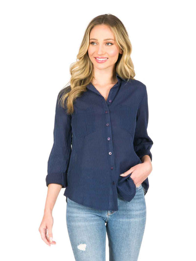 Tianello"Raya" Washable Silk-Cotton Savoir Blouse-Cobalt
