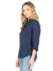 Tianello"Raya" Washable Silk-Cotton Savoir Blouse-Cobalt