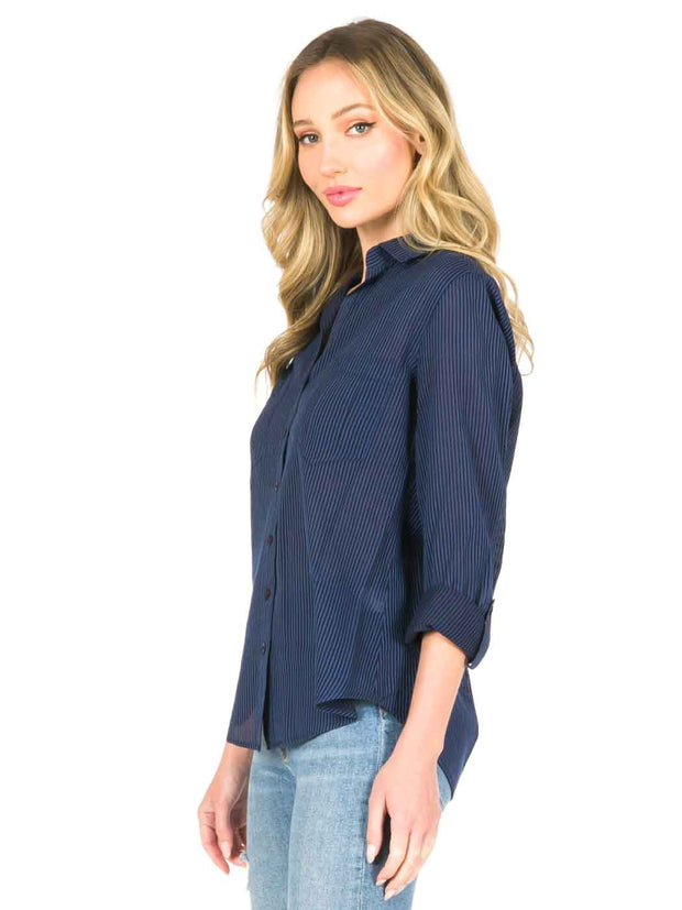 Tianello"Raya" Washable Silk-Cotton Savoir Blouse-Cobalt