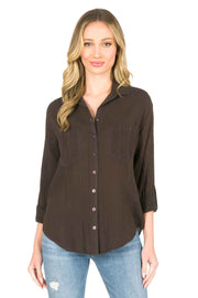 Tianello"Raya" Washable Silk-Cotton Savoir Blouse-Expresso