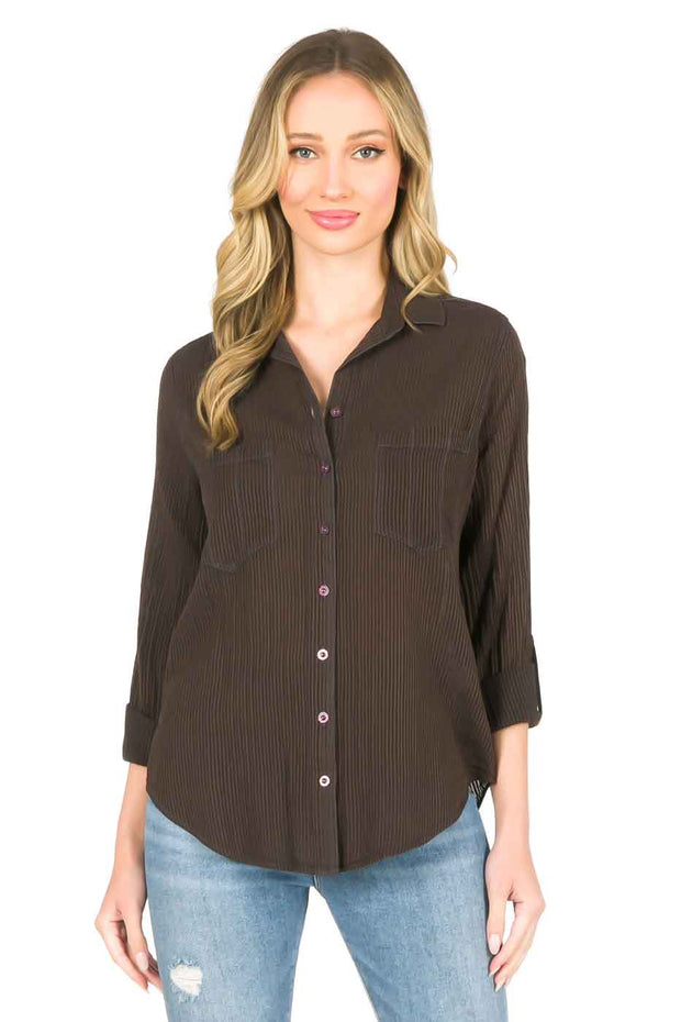 Tianello"Raya" Washable Silk-Cotton Savoir Blouse-Expresso