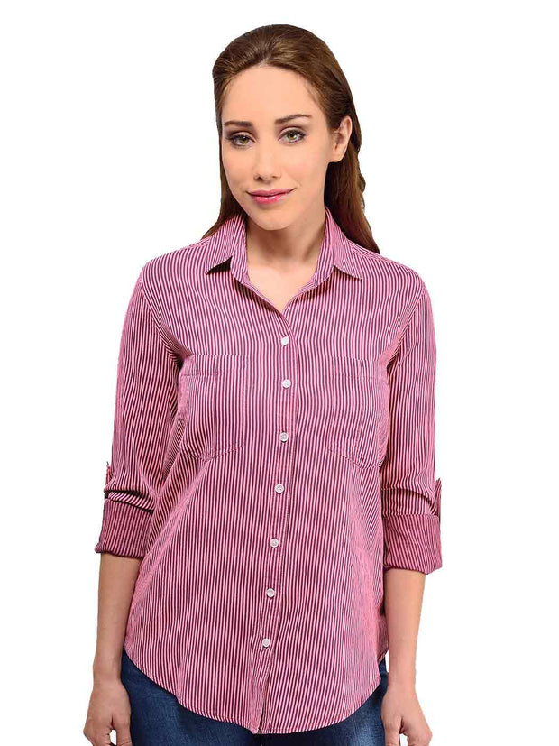 Tianello"Raya" Washable Silk-Cotton Savoir Blouse-Hot Pink