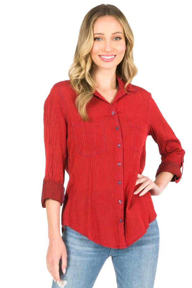 Tianello"Raya" Washable Silk-Cotton Savoir Blouse-Vivid Red
