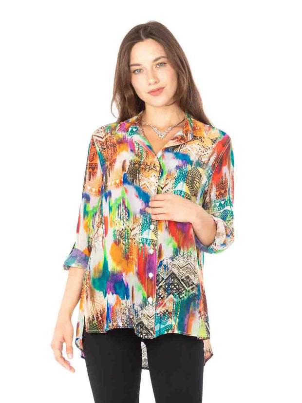 Tianello "Zesta" Print Washable Silk "Loving" Blouse-Wash