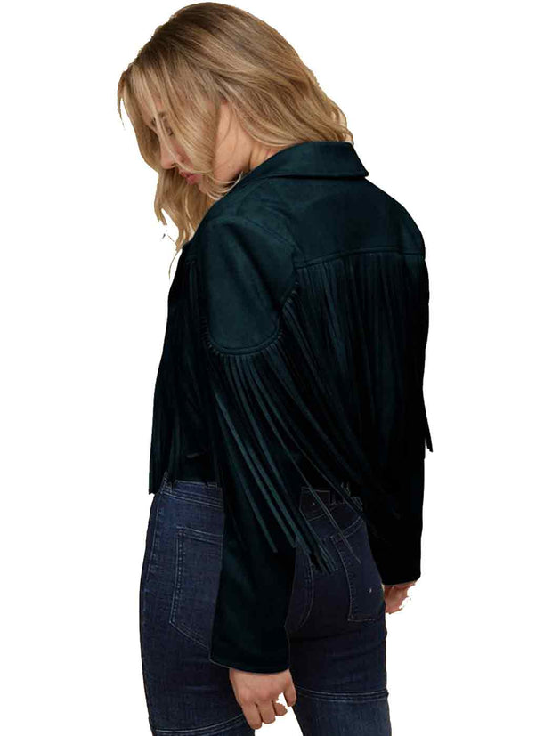 Tianello - Saints & Hearts  Fringed Suedette  "Moto" Jacket - "Vegan Leather"-Black