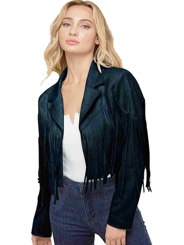 Tianello - Saints & Hearts  Fringed Suedette  "Moto" Jacket - "Vegan Leather"-Black