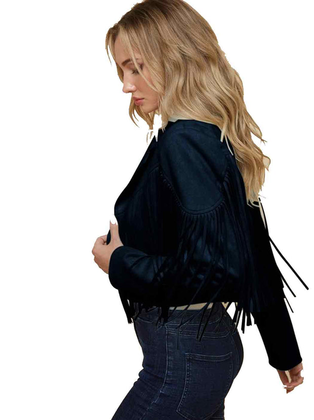 Tianello - Saints & Hearts  Fringed Suedette  "Moto" Jacket - "Vegan Leather"-Black