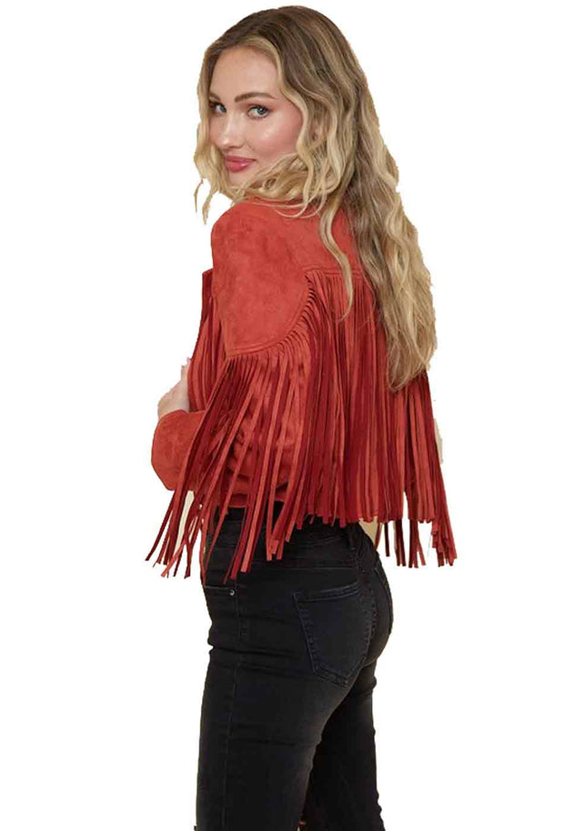 Tianello - Saints & Hearts  Fringed Suedette  "Moto" Jacket - "Vegan Leather-Rust