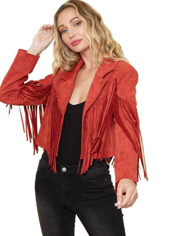 Tianello - Saints & Hearts  Fringed Suedette  "Moto" Jacket - "Vegan Leather"-Rust