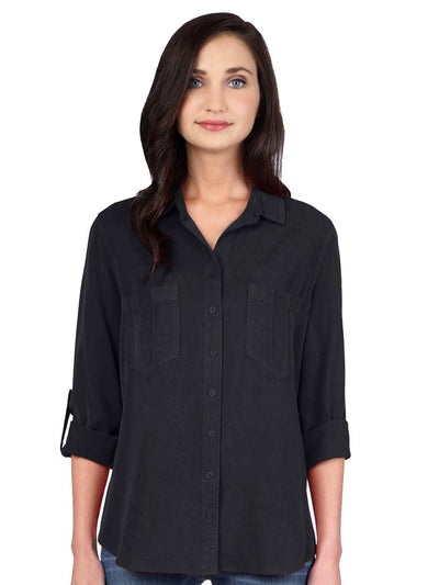 Washable Silk Crepe de Chine "Savoir" Blouse-Black