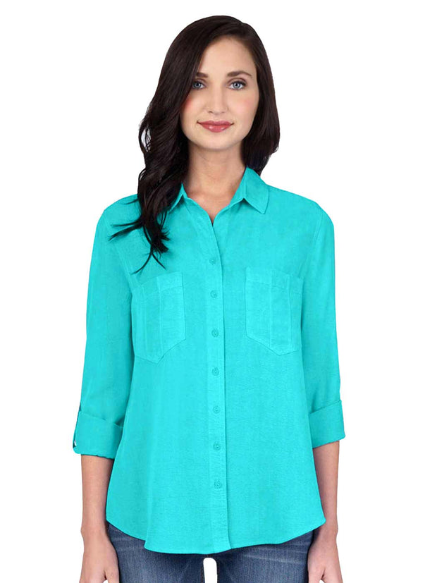 Washable Silk Crepe de Chine "Savoir" Blouse-Glass Blue