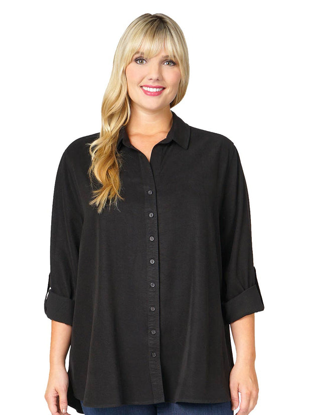 Tianello TENCEL™ Plus Sized "Loving" Blouse-Black