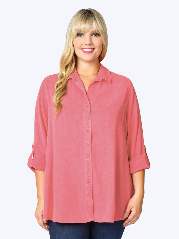 Tianello TENCEL™ Plus Sized "Loving" Blouse-Flamingo