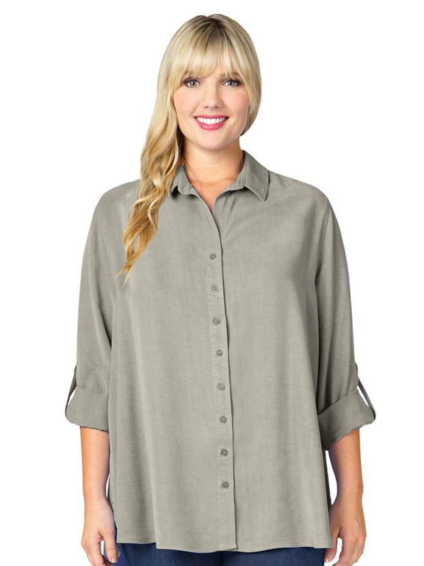Tianello TENCEL™ Plus Sized "Loving" Blouse-Black-Slate
