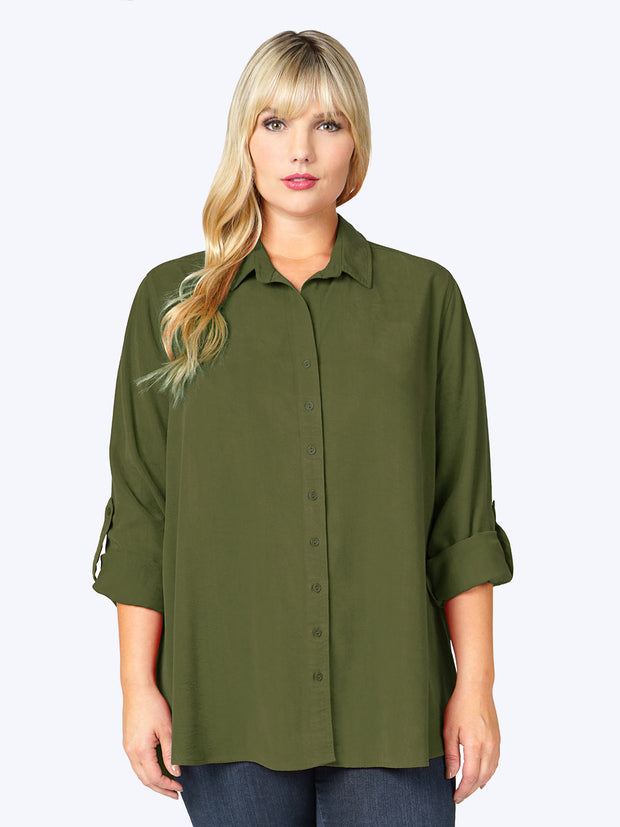 Tianello TENCEL™ Plus Sized "Loving" Blouse-Spanish Olive