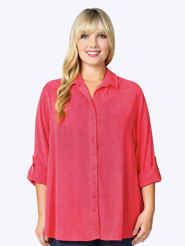 Tianello TENCEL™ Plus Sized "Loving" Blouse-Black-Velvet Pink