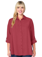 Tianello TENCEL™ Plus Sized "Loving" Blouse-Black-Vintage Rose